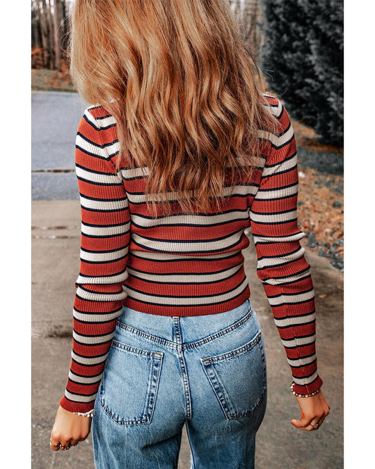AZURA EXCHANGE Striped Ribbed Knit Slim Fit Top