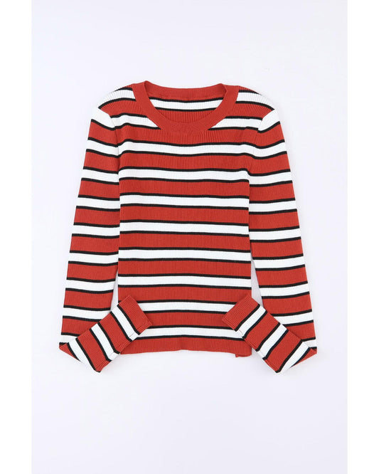 AZURA EXCHANGE Striped Ribbed Knit Slim Fit Top