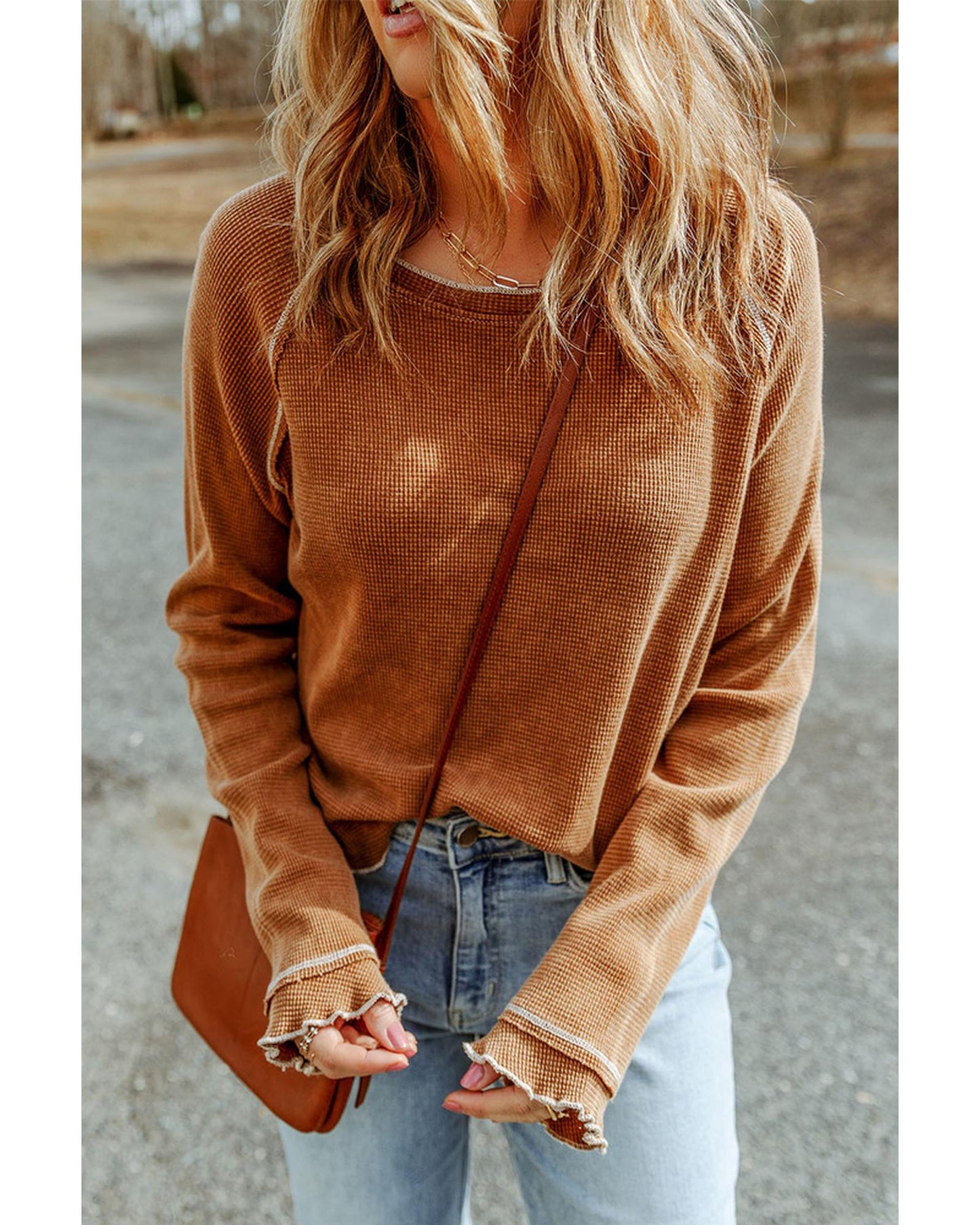AZURA EXCHANGE Textured Long Sleeve Top