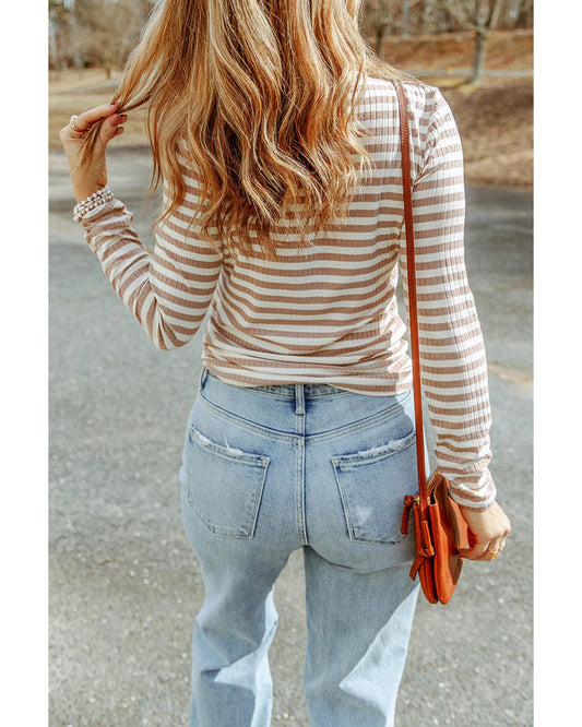 AZURA EXCHANGE Striped Knit Long-Sleeve Tee