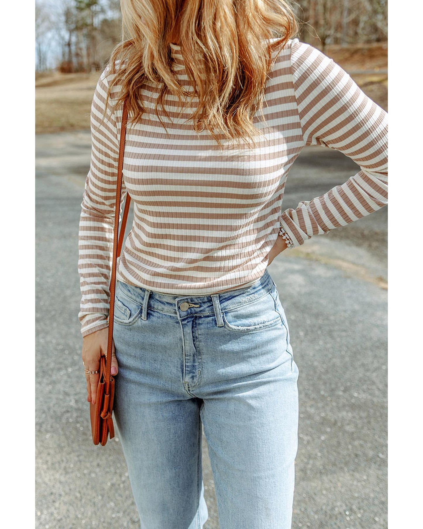 AZURA EXCHANGE Striped Knit Long-Sleeve Tee