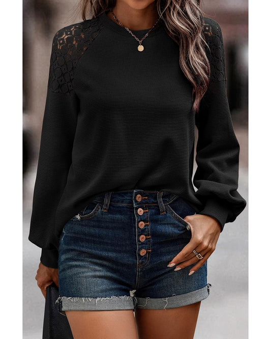 Black Lace Long Sleeve Textured Pullover