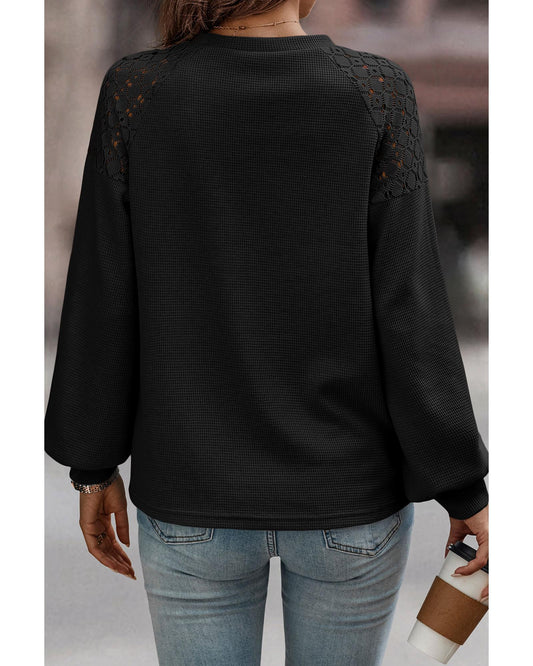 Black Lace Long Sleeve Textured Pullover