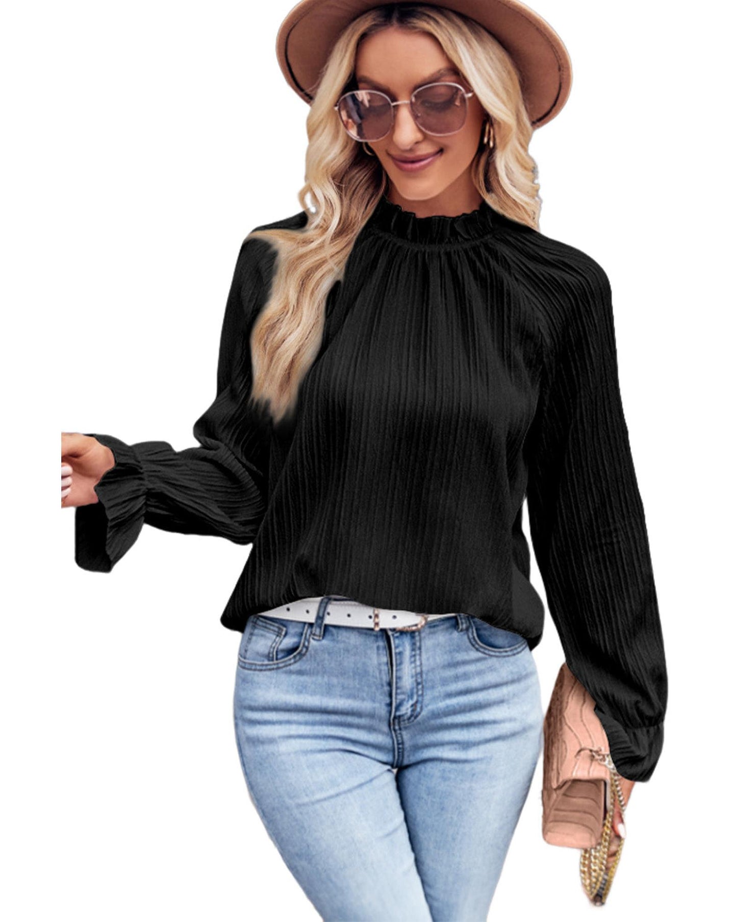 AZURA EXCHANGE Frilled Mock Neck Blouse