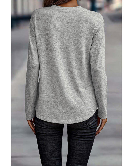 Gray Side Buttons Crew Neck Knit Top