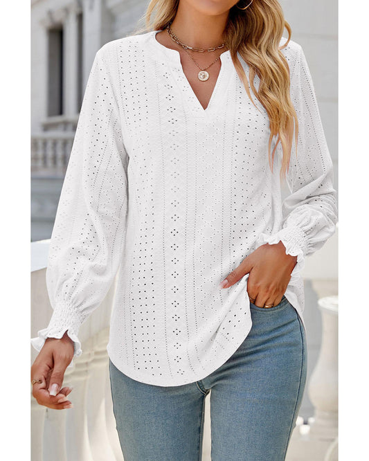AZURA EXCHANGE Split Neck Textured Loose Blouse