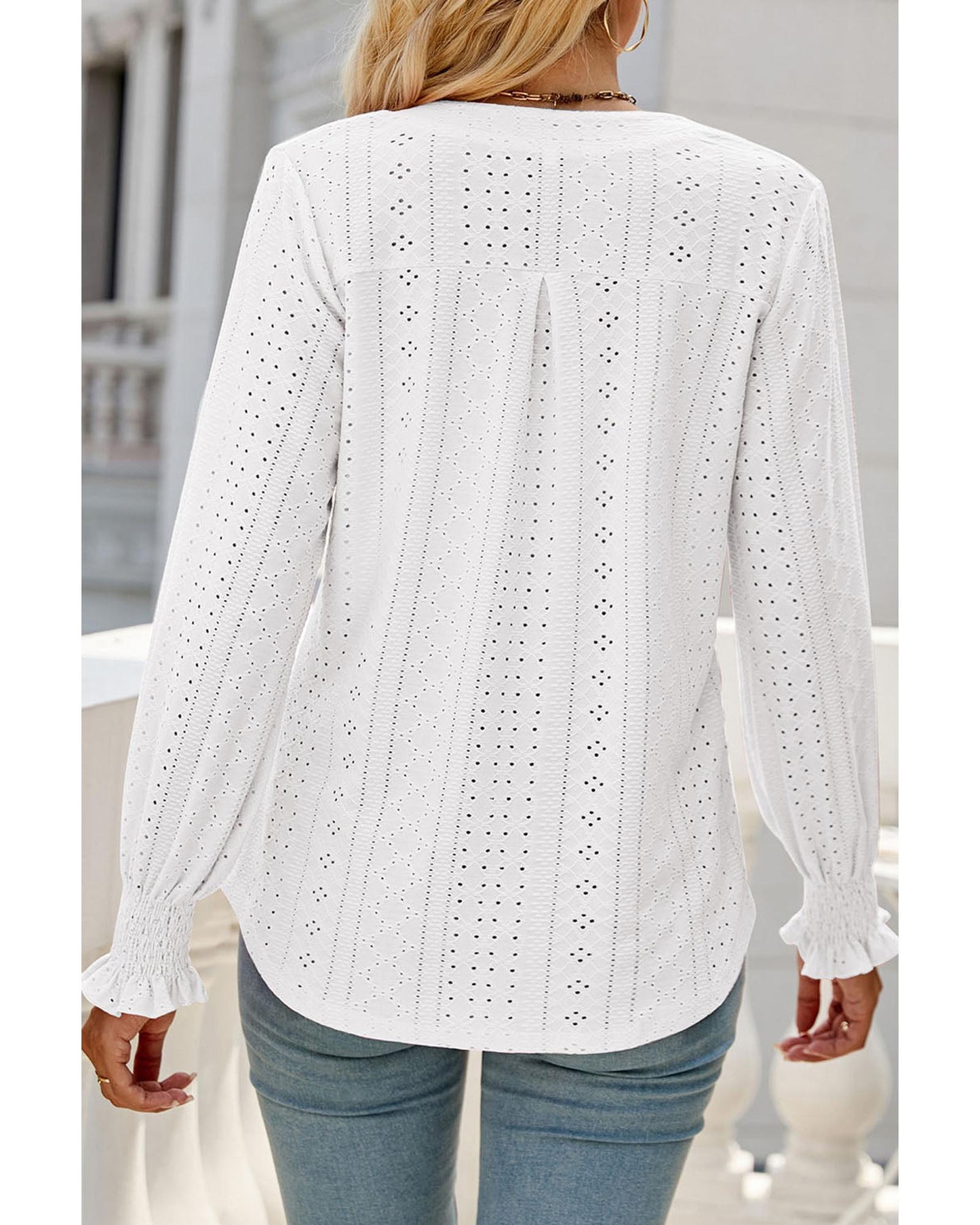 AZURA EXCHANGE Split Neck Textured Loose Blouse