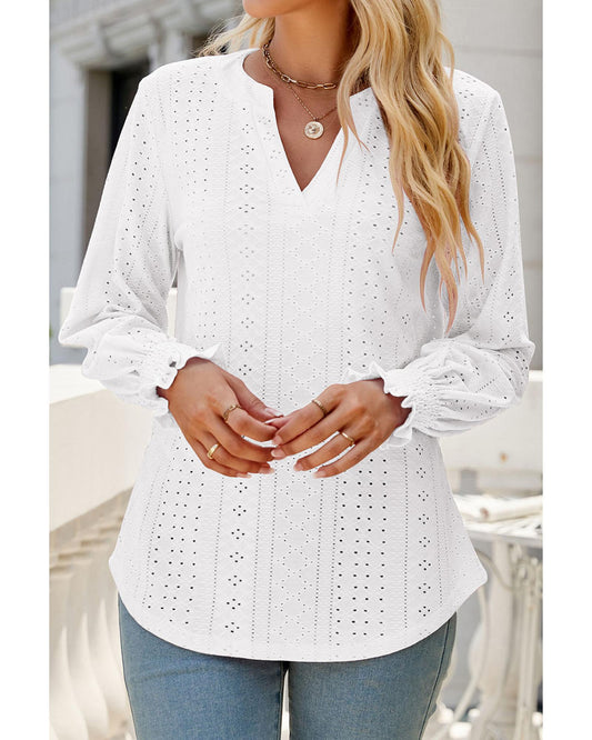 AZURA EXCHANGE Split Neck Textured Loose Blouse