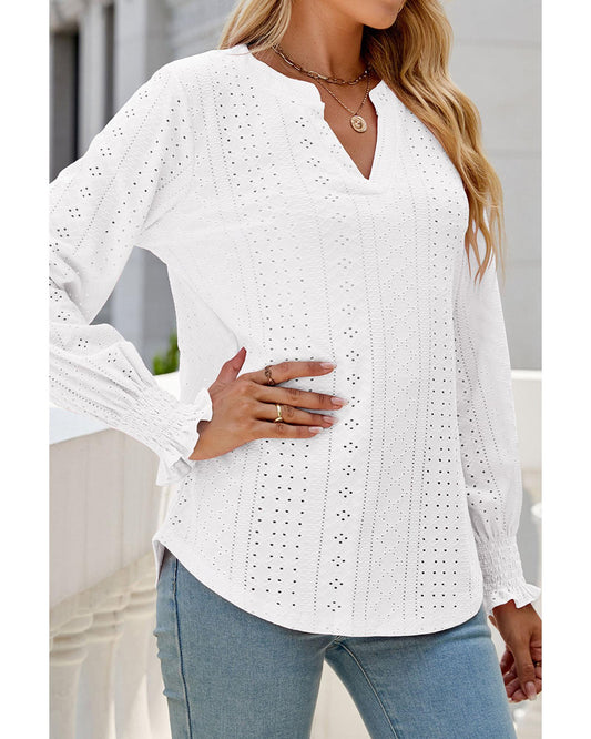 AZURA EXCHANGE Split Neck Textured Loose Blouse