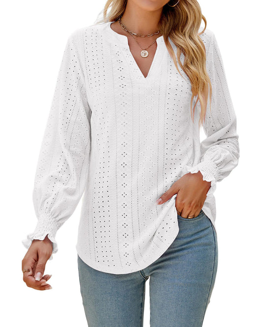 AZURA EXCHANGE Split Neck Textured Loose Blouse