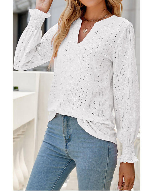 AZURA EXCHANGE Split Neck Textured Loose Blouse