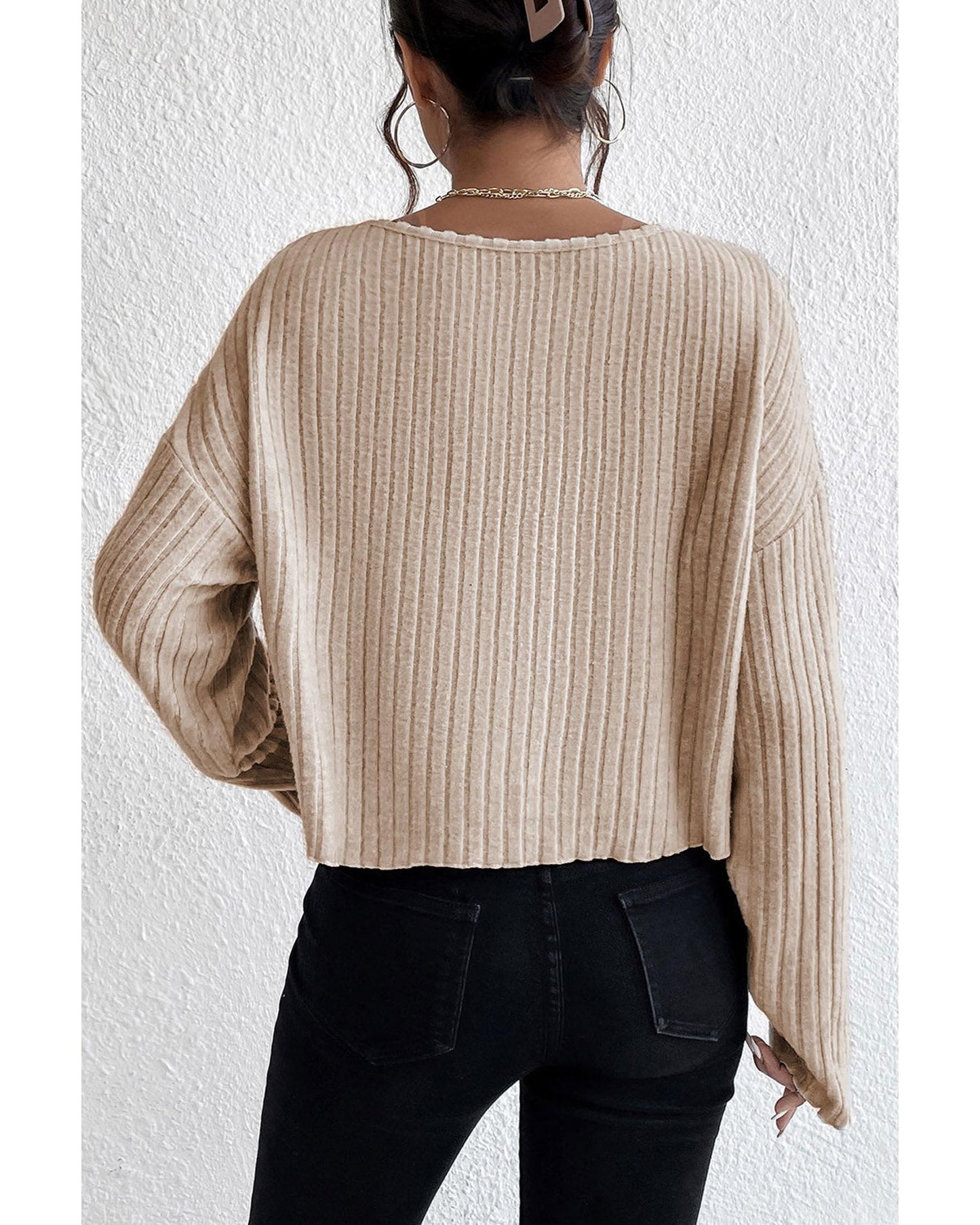 AZURA EXCHANGE Beige Loose Ribbed Knit Top