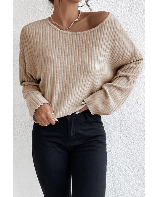 AZURA EXCHANGE Beige Loose Ribbed Knit Top