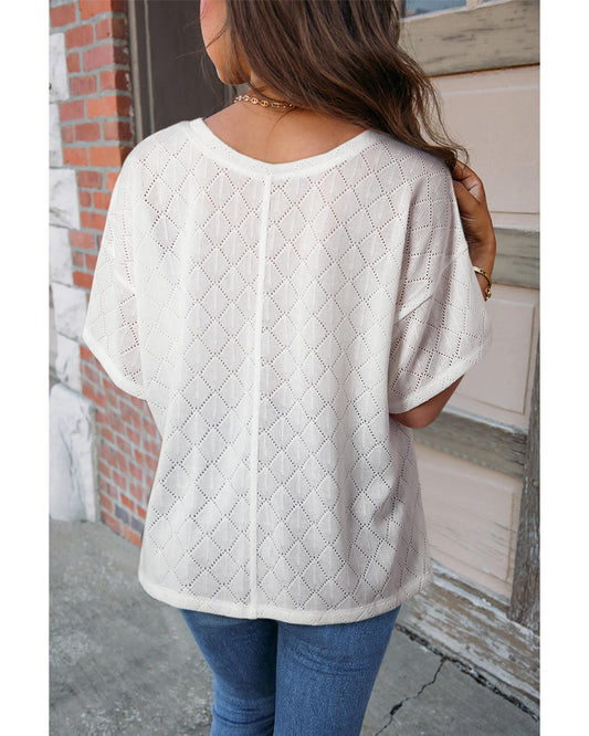 White V Neck Knitted Flowy Blouse