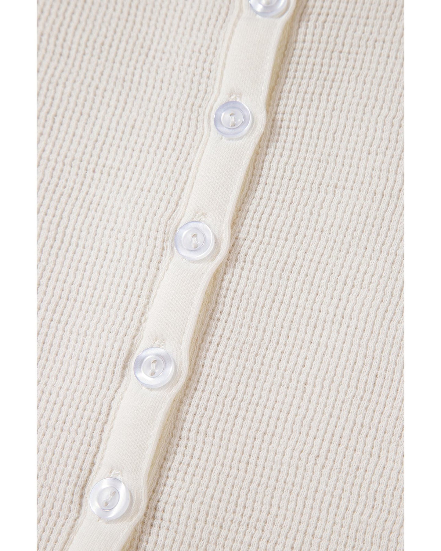White Solid Color Waffle Half Button Top