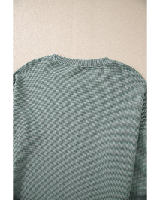 Aqua Waffle Knit Drop Shoulder V-Neck Top
