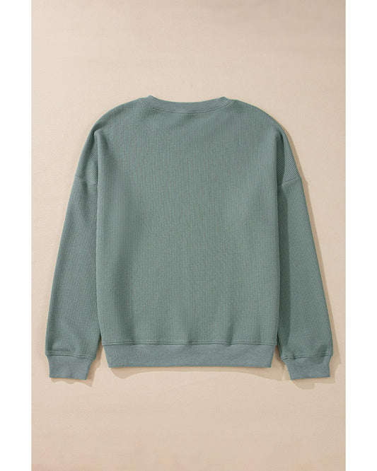 Aqua Waffle Knit Drop Shoulder V-Neck Top