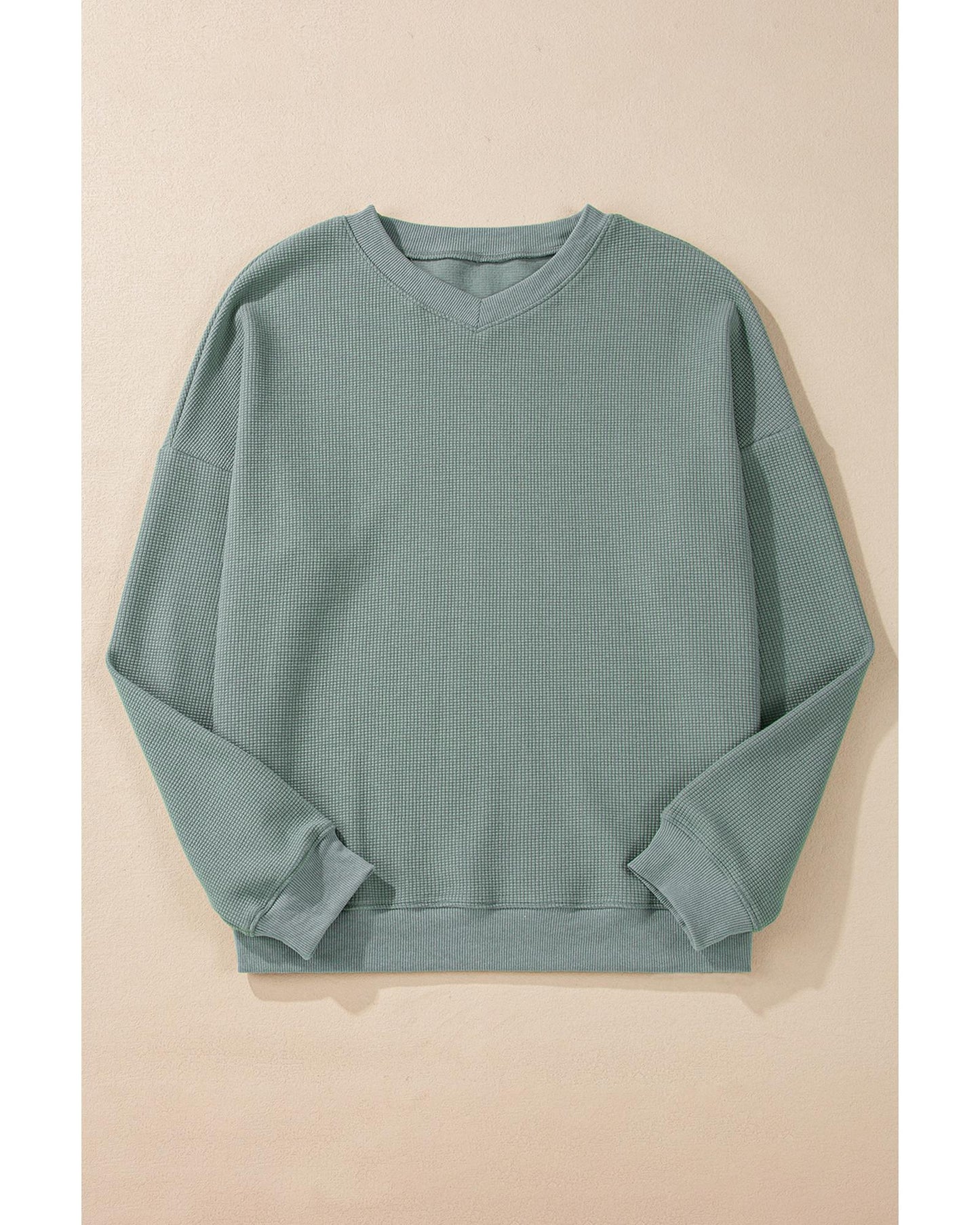 Aqua Waffle Knit Drop Shoulder V-Neck Top