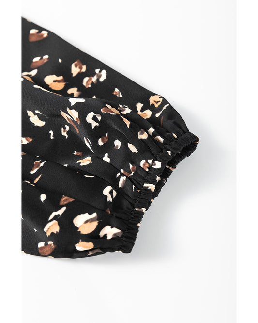 Black Leopard Print Lantern Sleeve Blouse