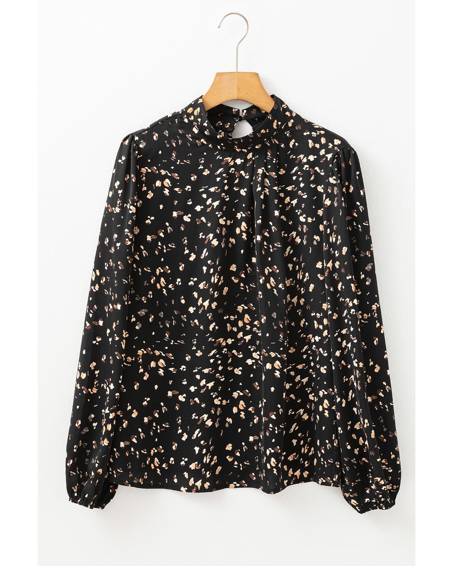 Black Leopard Print Lantern Sleeve Blouse