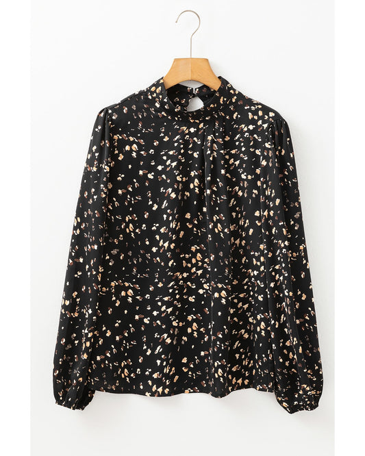Black Leopard Print Lantern Sleeve Blouse