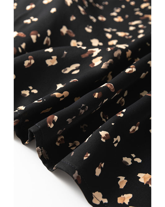 Black Leopard Print Lantern Sleeve Blouse