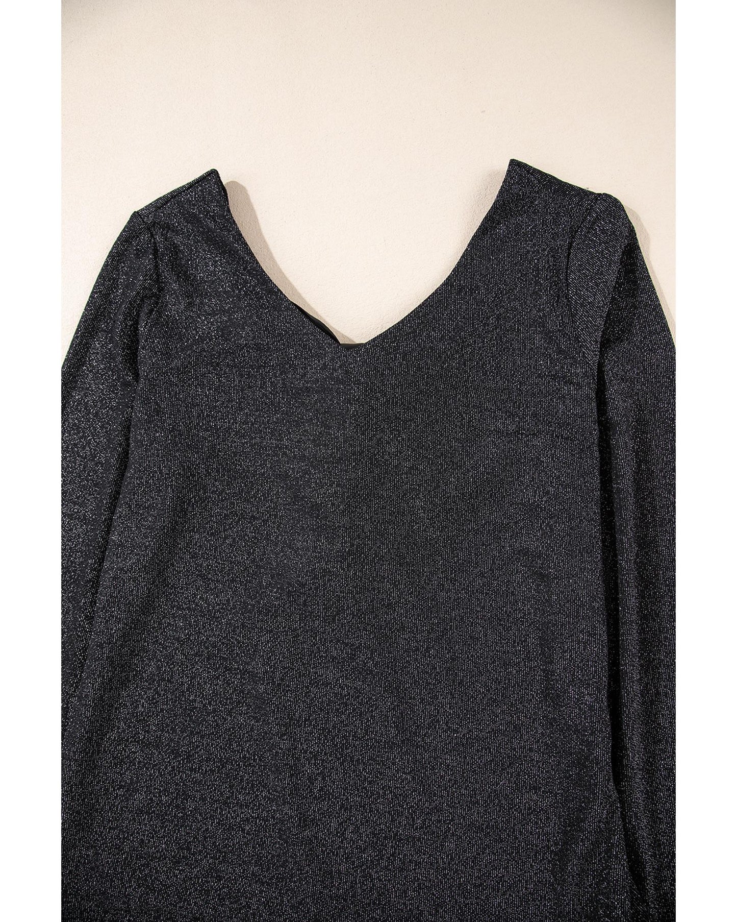 Black Metallic Bowknot Open Back V-Neck Top