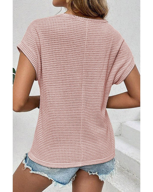 Lace Patchwork Waffle Short-Sleeve Top