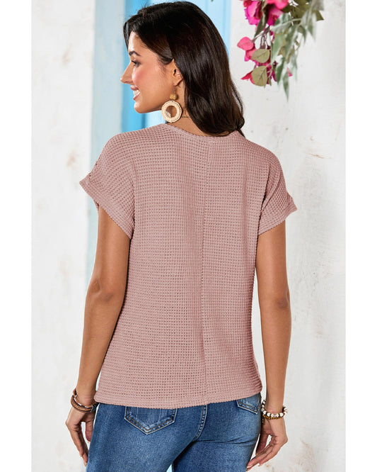 Lace Patchwork Waffle Short-Sleeve Top