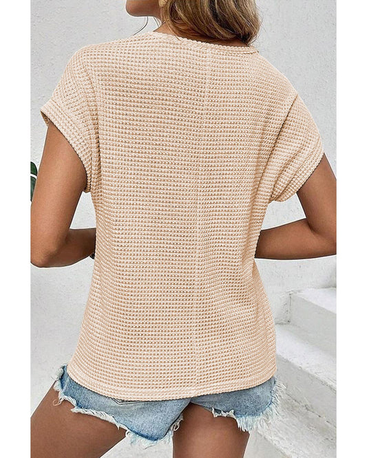 Lace Patchwork Waffle Short-Sleeve Top