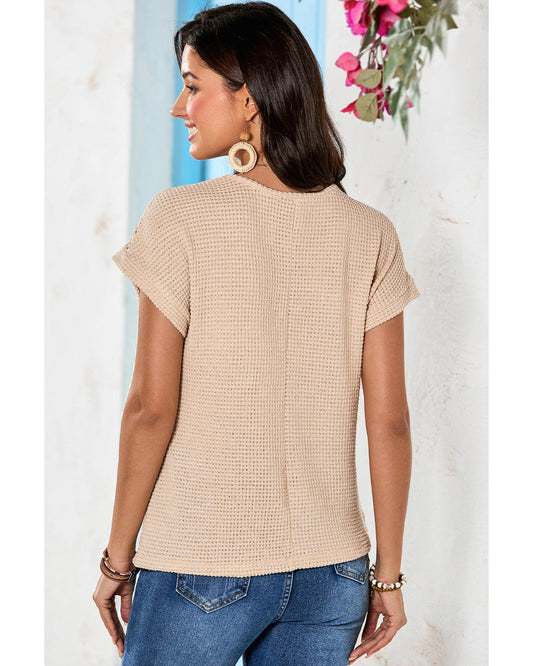 Lace Patchwork Waffle Short-Sleeve Top