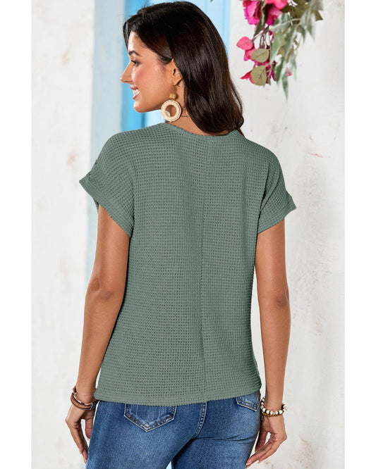 Lace Patchwork Waffle Short-Sleeve Top