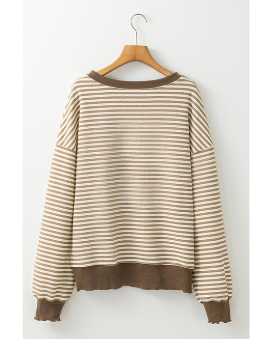 Loose Drop Shoulder Long Sleeve Stripe Top