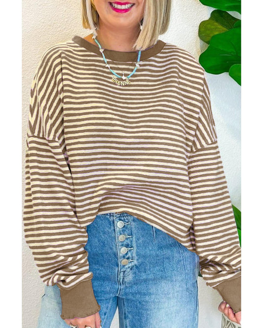 Loose Drop Shoulder Long Sleeve Stripe Top