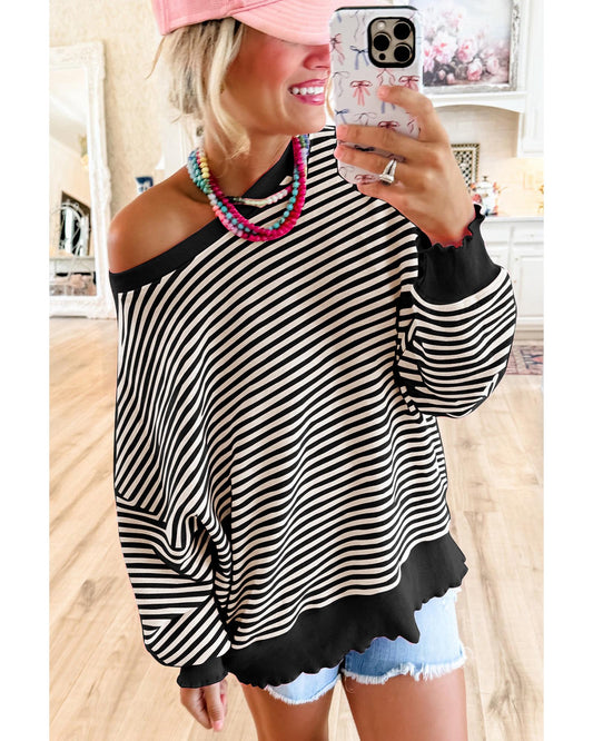 Loose Drop Shoulder Long Sleeve Stripe Top
