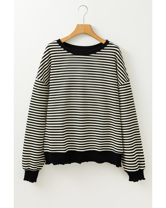 Loose Drop Shoulder Long Sleeve Stripe Top