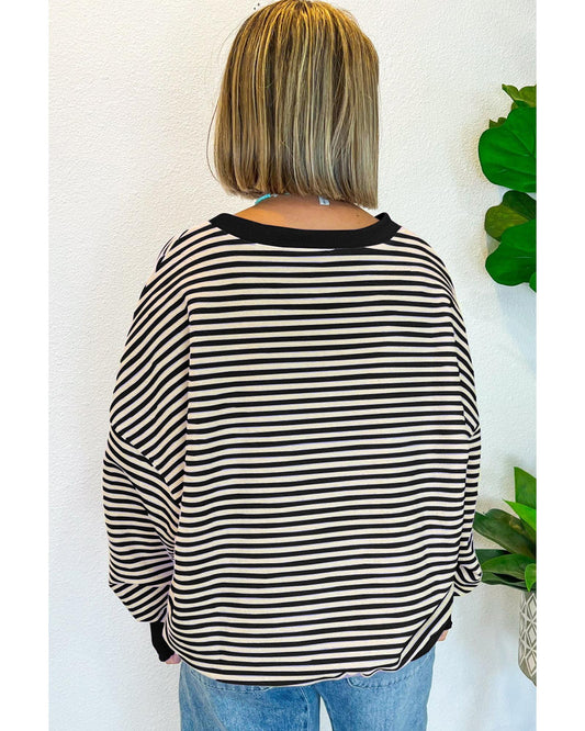 Loose Drop Shoulder Long Sleeve Stripe Top