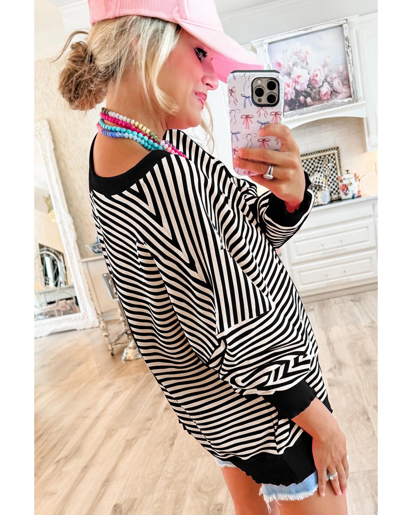 Loose Drop Shoulder Long Sleeve Stripe Top