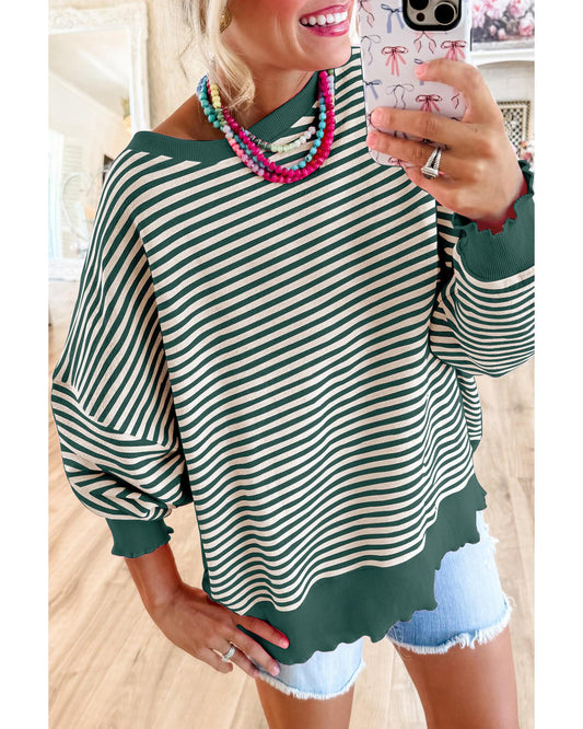 Loose Drop Shoulder Long Sleeve Stripe Top