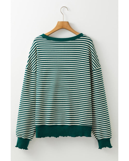 Loose Drop Shoulder Long Sleeve Stripe Top