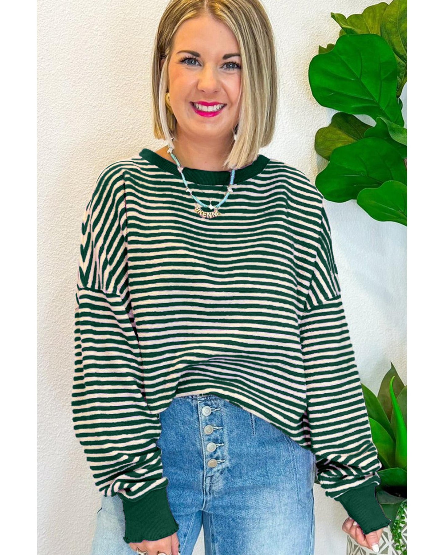 Loose Drop Shoulder Long Sleeve Stripe Top