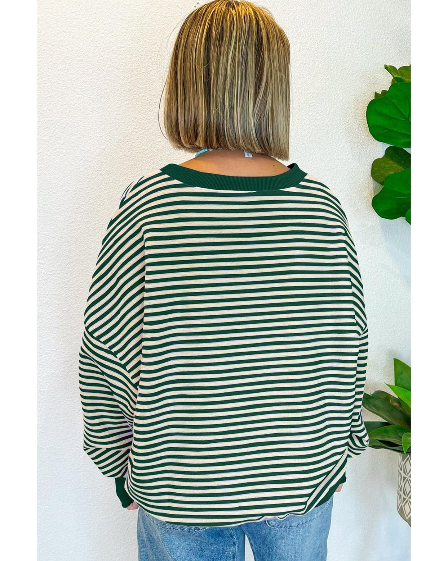 Loose Drop Shoulder Long Sleeve Stripe Top