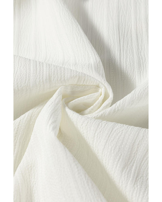 White Textured V-Neck Blouse
