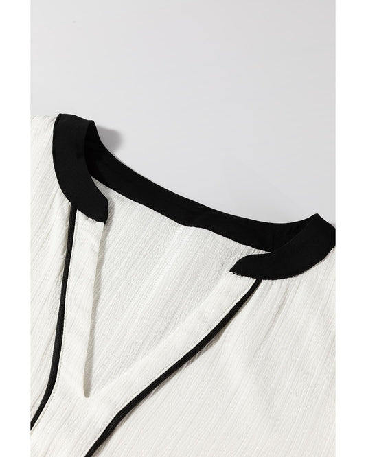 White Textured V-Neck Blouse