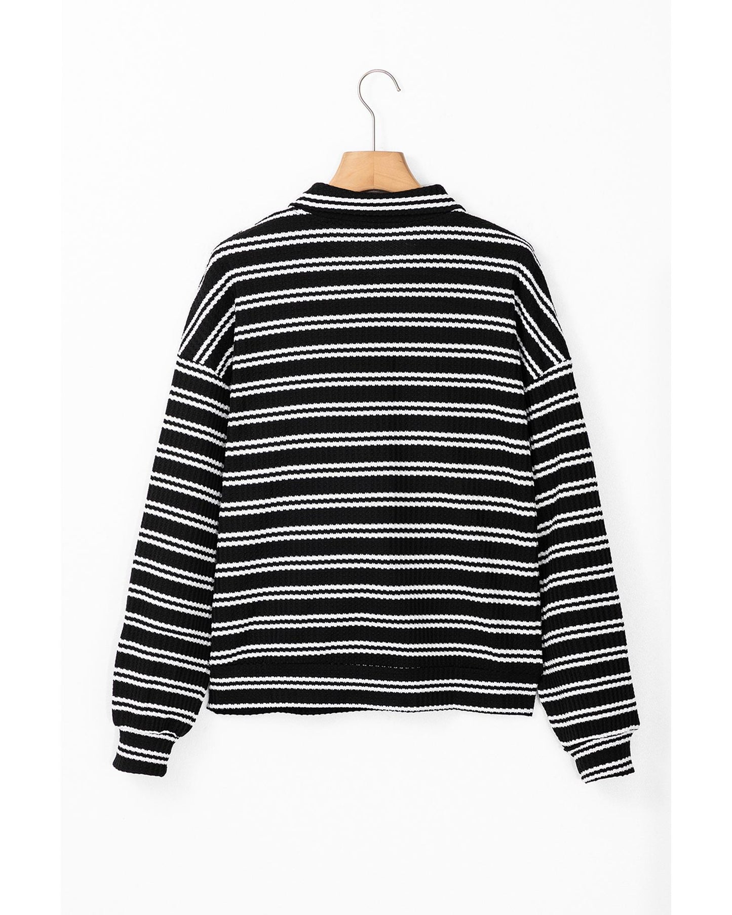Black Stripe Textured Long Sleeve Top