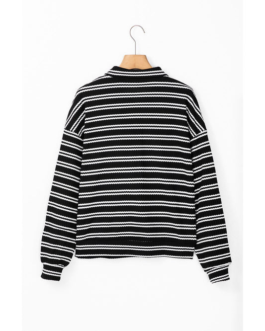 Black Stripe Textured Long Sleeve Top