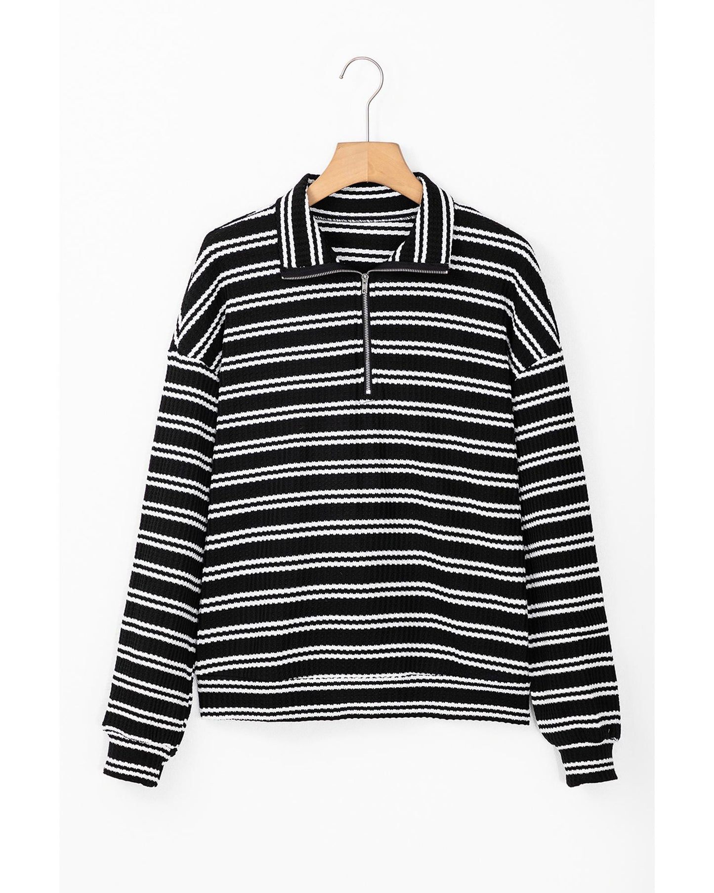 Black Stripe Textured Long Sleeve Top