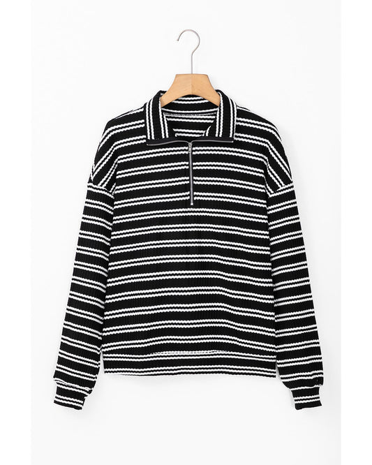 Black Stripe Textured Long Sleeve Top