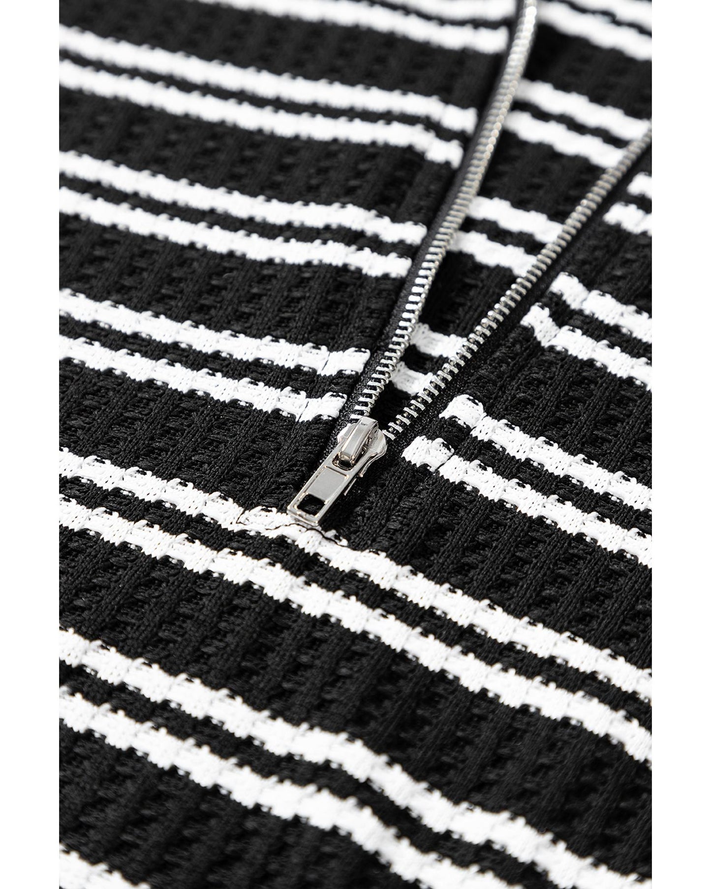 Black Stripe Textured Long Sleeve Top