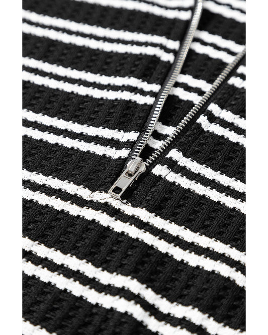 Black Stripe Textured Long Sleeve Top